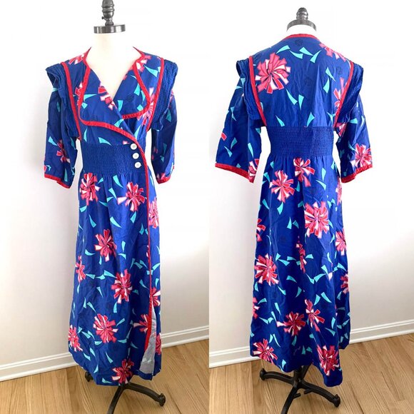Jeanne Marc  Vintage 1980s Abstract Wrap Dress Small Novelty Print Avant Garde - Picture 16 of 16